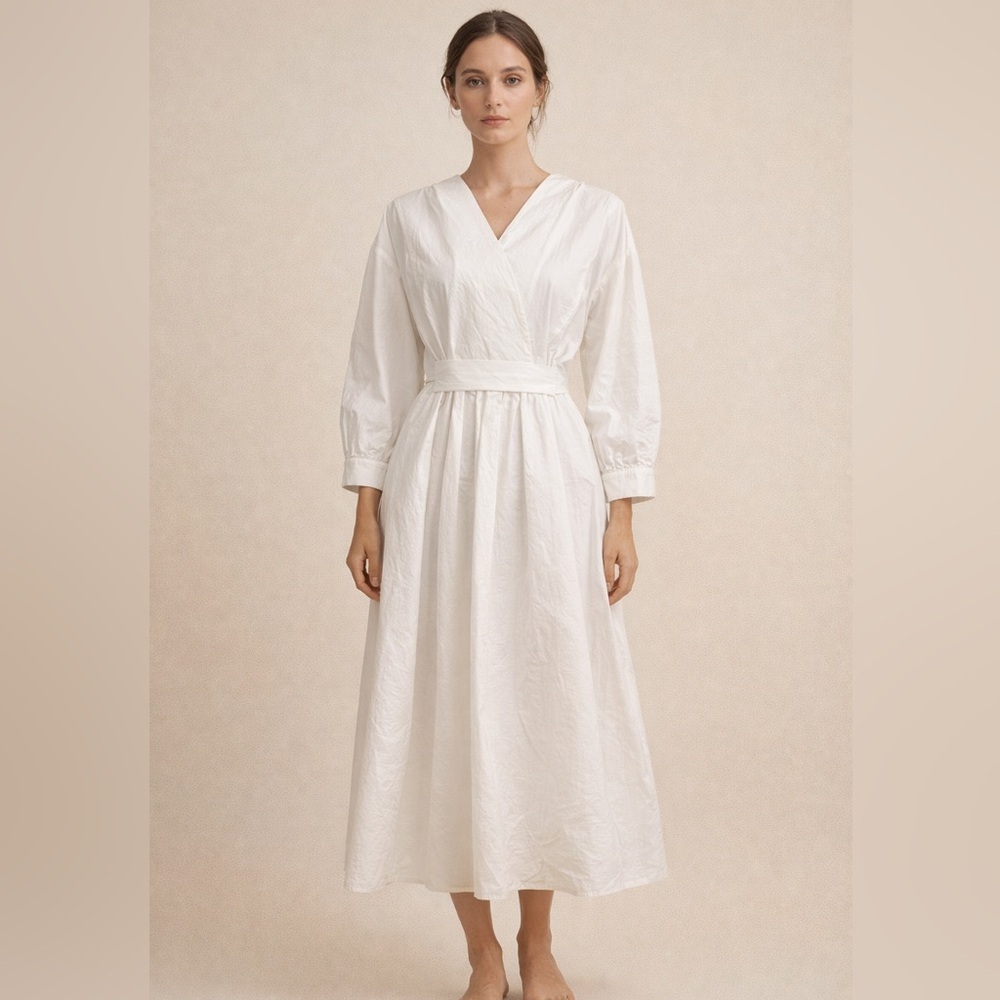 100% Organic Cotton FIBFLX White Midi Dress Size S Minimalist resort dress
